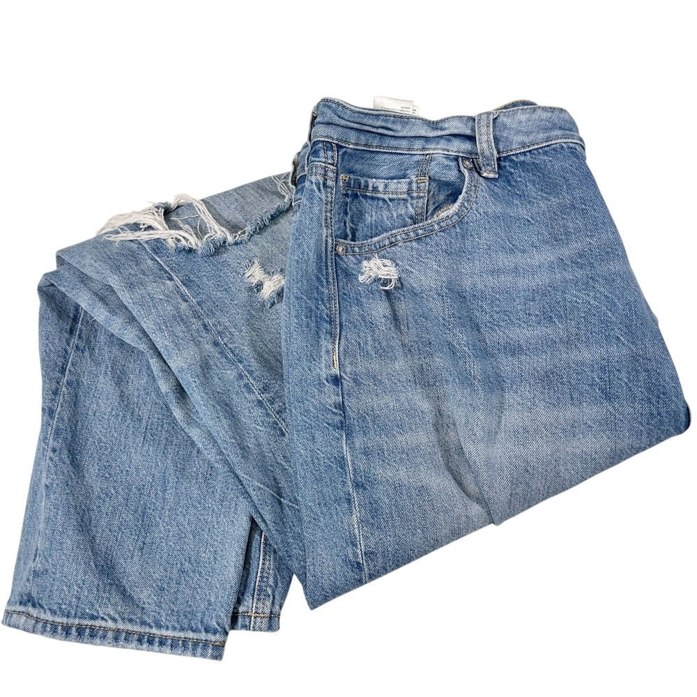 American Eagle 16 Blue Mom Jean High Waist Distressed Ripped Denim Grunge Indie